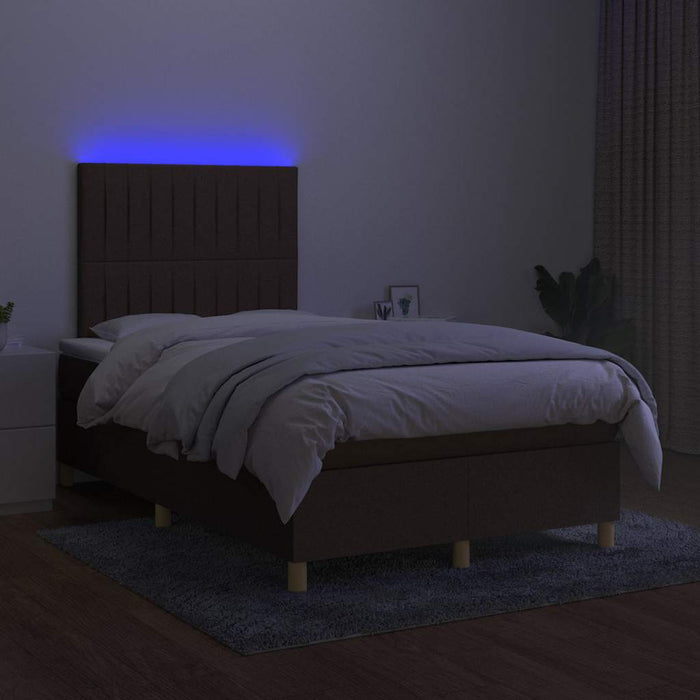 Pat cu arcuri, saltea și LED, maro închis, 120x190 cm, textil - WALTI WALTI
