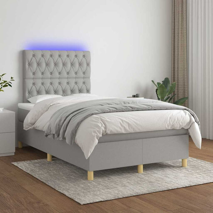 Pat cu arcuri, saltea și LED, gri deschis, 120x190 cm, textil - WALTI WALTI