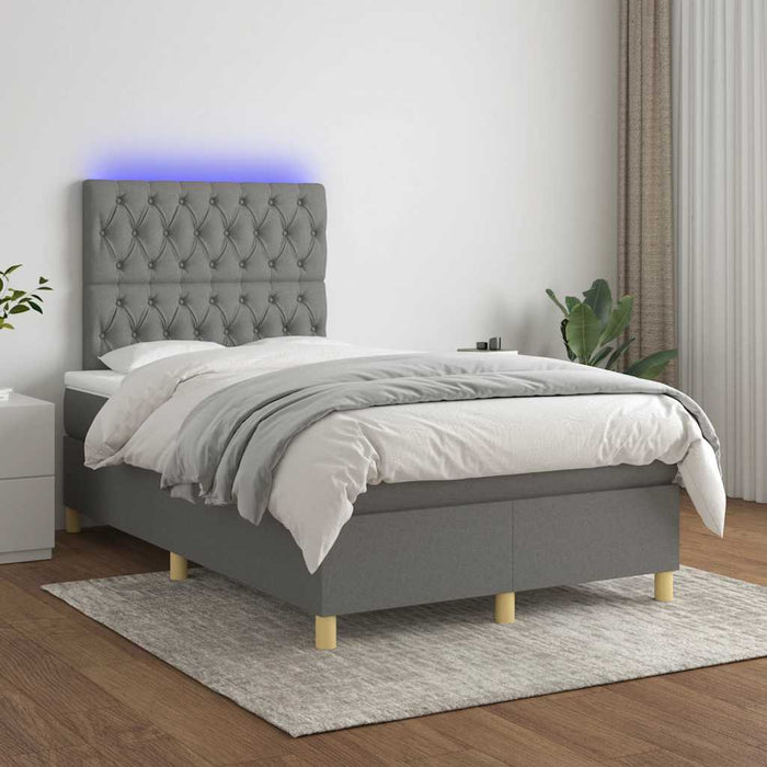 Pat cu arcuri, saltea și LED, gri închis, 120x190 cm, textil - WALTI WALTI