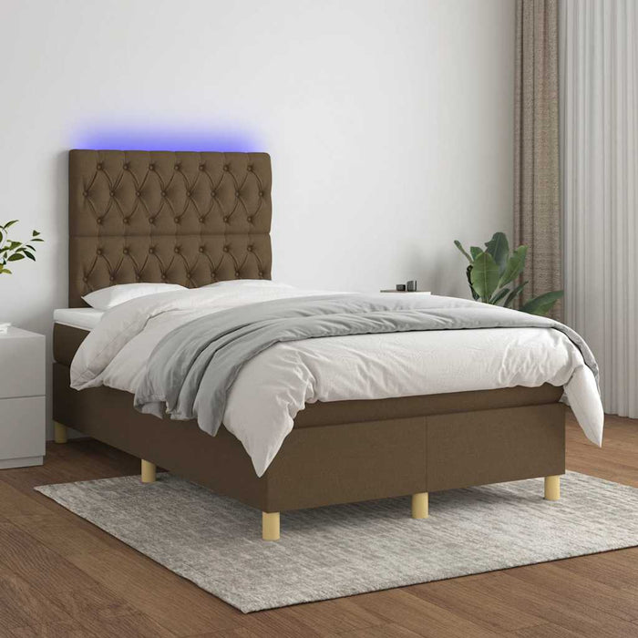 Pat cu arcuri, saltea și LED, maro închis, 120x190 cm, textil - WALTI WALTI