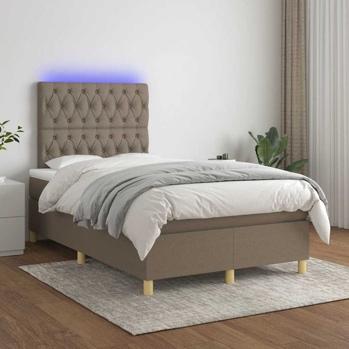 Pat cu arcuri, saltea și LED, gri taupe, 120x190 cm, textil - WALTI WALTI
