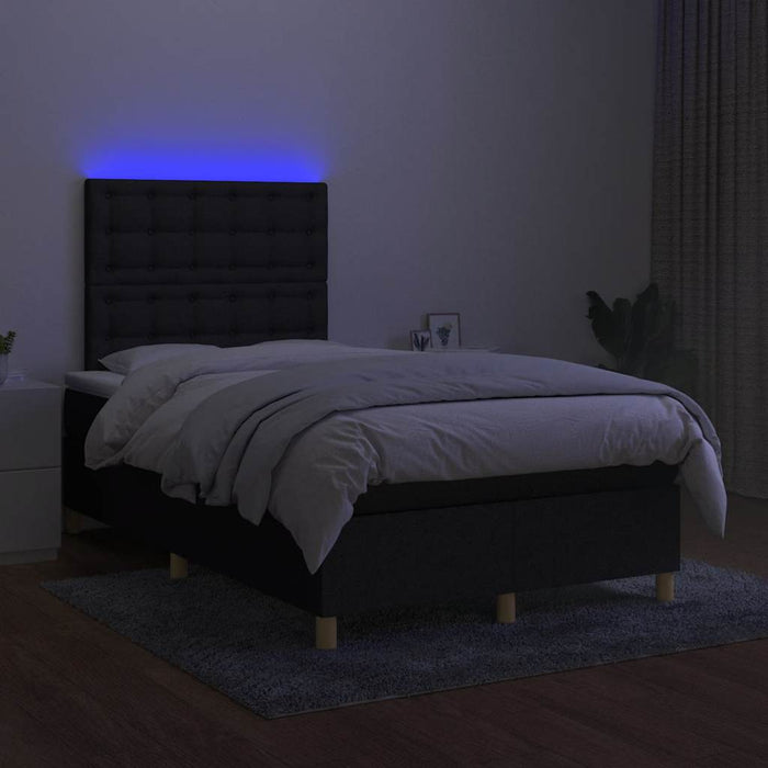 Pat cu arcuri, saltea și LED, negru, 120x190 cm, textil - WALTI WALTI