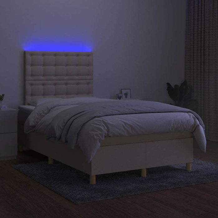 Pat cu arcuri, saltea și LED, crem, 120x190 cm, textil WALTI