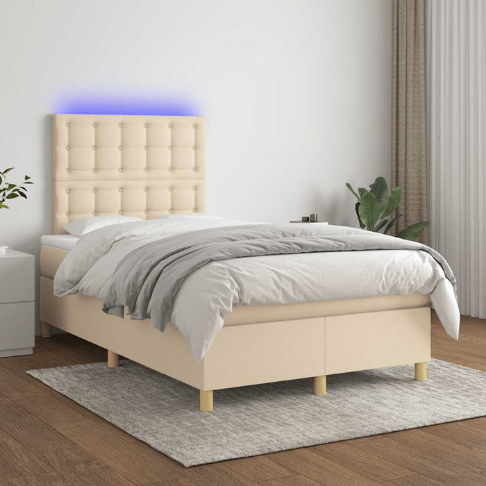 Pat cu arcuri, saltea și LED, crem, 120x190 cm, textil WALTI