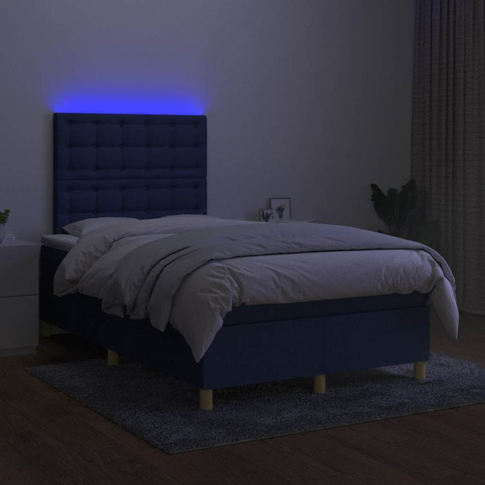 Pat cu arcuri, saltea și LED, albastru, 120x190 cm, textil - WALTI WALTI