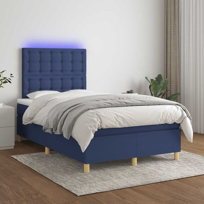 Pat cu arcuri, saltea și LED, albastru, 120x190 cm, textil - WALTI WALTI