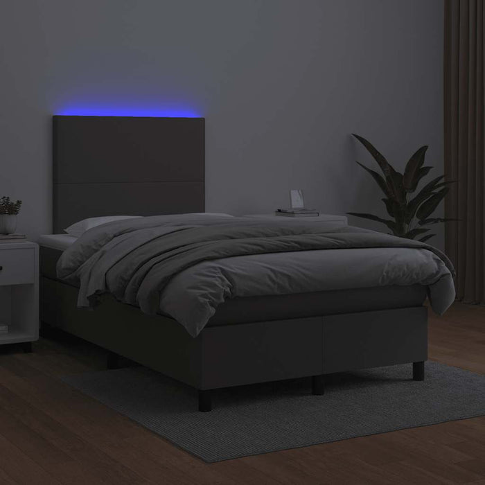 Pat cu arcuri, cu saltea și LED, gri, 120x190 cm, piele eco - WALTI WALTI