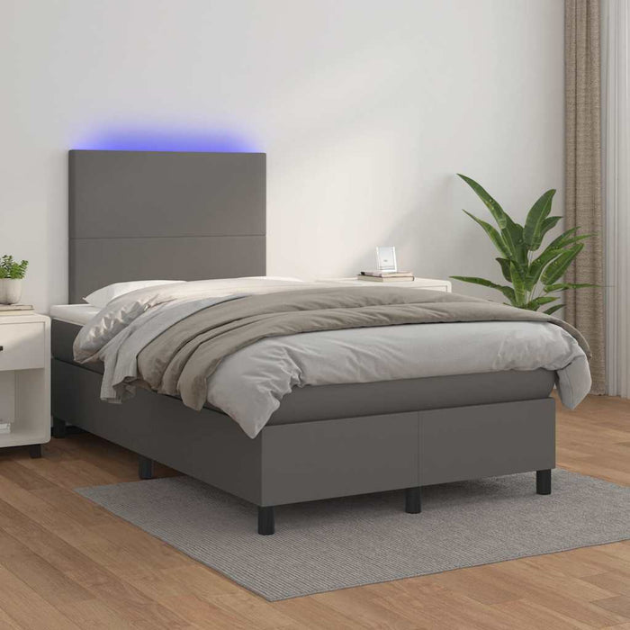 Pat cu arcuri, cu saltea și LED, gri, 120x190 cm, piele eco - WALTI WALTI