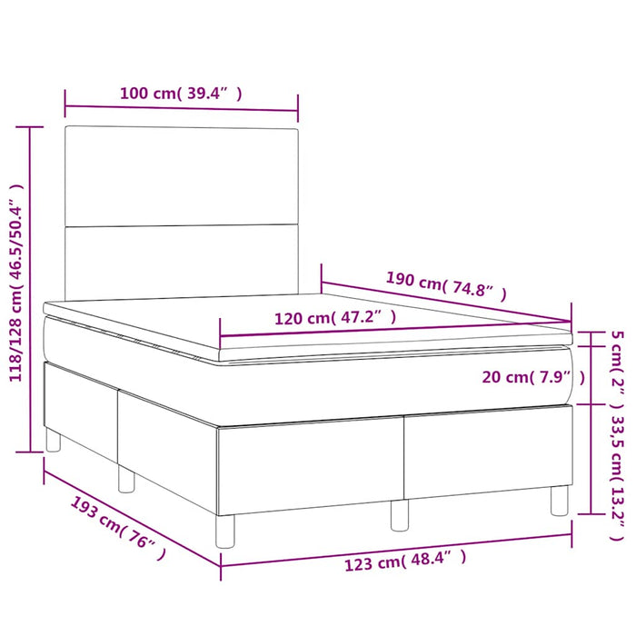 Pat cu arcuri, cu saltea și LED, gri, 120x190 cm, piele eco - WALTI WALTI