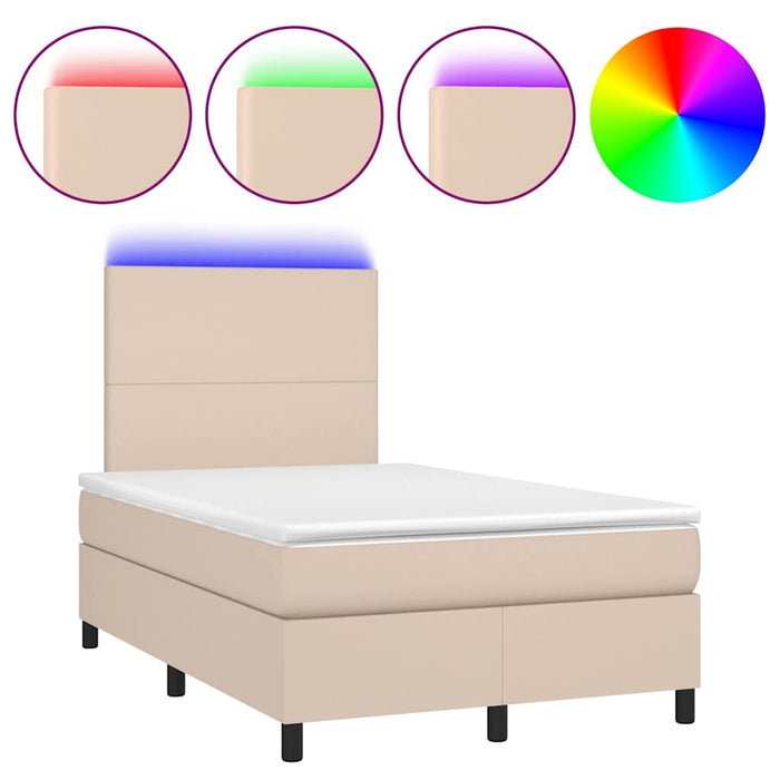 Pat cu arcuri, cu saltea și LED cappuccino 120x190 cm piele eco - WALTI WALTI