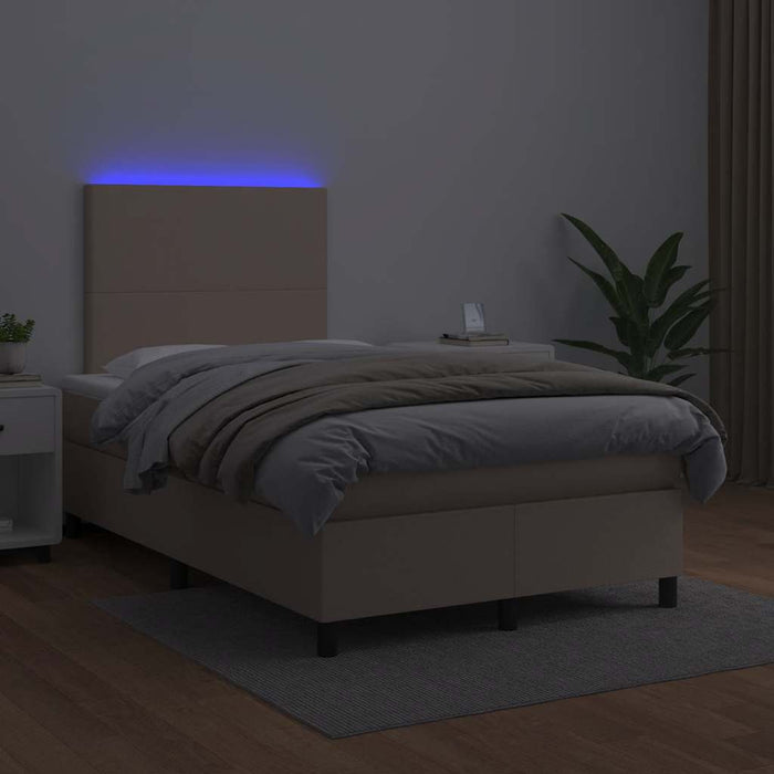 Pat cu arcuri, cu saltea și LED cappuccino 120x190 cm piele eco - WALTI WALTI
