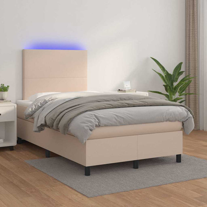 Pat cu arcuri, cu saltea și LED cappuccino 120x190 cm piele eco - WALTI WALTI