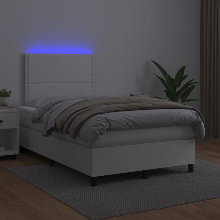 Pat box spring cu saltea și LED, alb, 120x190 cm, piele eco - WALTI WALTI