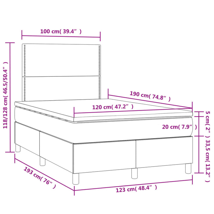 Pat box spring cu saltea și LED, alb, 120x190 cm, piele eco - WALTI WALTI