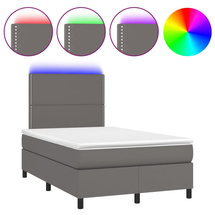 Pat cu arcuri, cu saltea & LED, gri, 120x190 cm, piele eco - WALTI WALTI