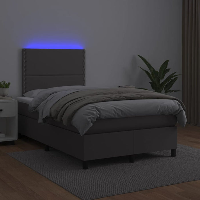 Pat cu arcuri, cu saltea & LED, gri, 120x190 cm, piele eco - WALTI WALTI