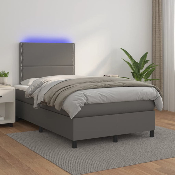 Pat cu arcuri, cu saltea & LED, gri, 120x190 cm, piele eco - WALTI WALTI
