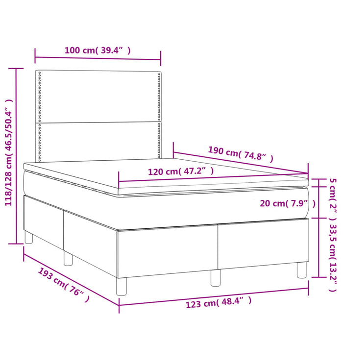Pat cu arcuri, cu saltea & LED, gri, 120x190 cm, piele eco - WALTI WALTI