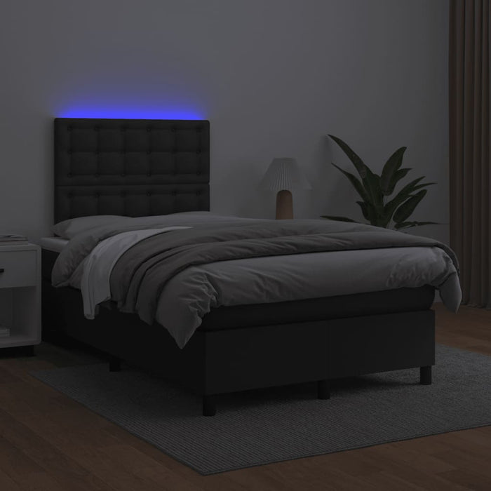 Pat box spring cu saltea și LED, negru, 120x190 cm, piele eco - WALTI WALTI