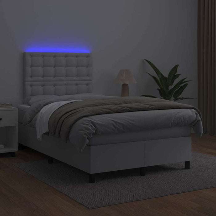 Pat box spring cu saltea și LED, alb, 120x190 cm, piele eco - WALTI WALTI