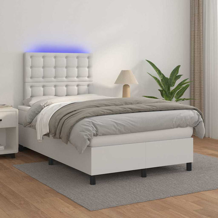 Pat box spring cu saltea și LED, alb, 120x190 cm, piele eco - WALTI WALTI