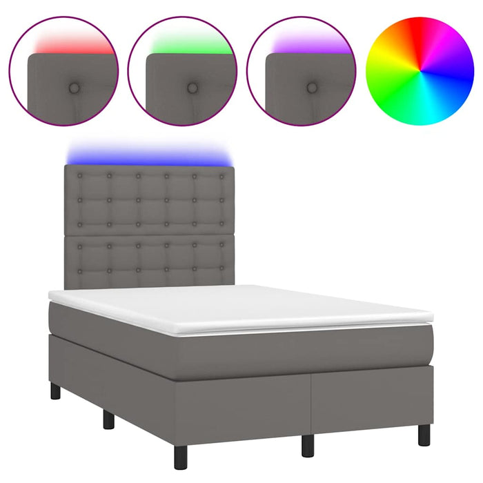 Pat cu arcuri, cu saltea și LED, gri, 120x190 cm, piele eco - WALTI WALTI