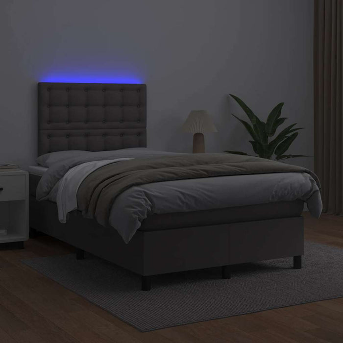 Pat cu arcuri, cu saltea și LED, gri, 120x190 cm, piele eco - WALTI WALTI