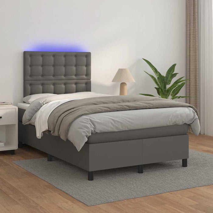 Pat cu arcuri, cu saltea și LED, gri, 120x190 cm, piele eco - WALTI WALTI