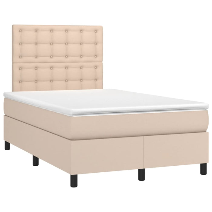 Pat cu arcuri, cu saltea și LED cappuccino 120x190 cm piele eco - WALTI WALTI