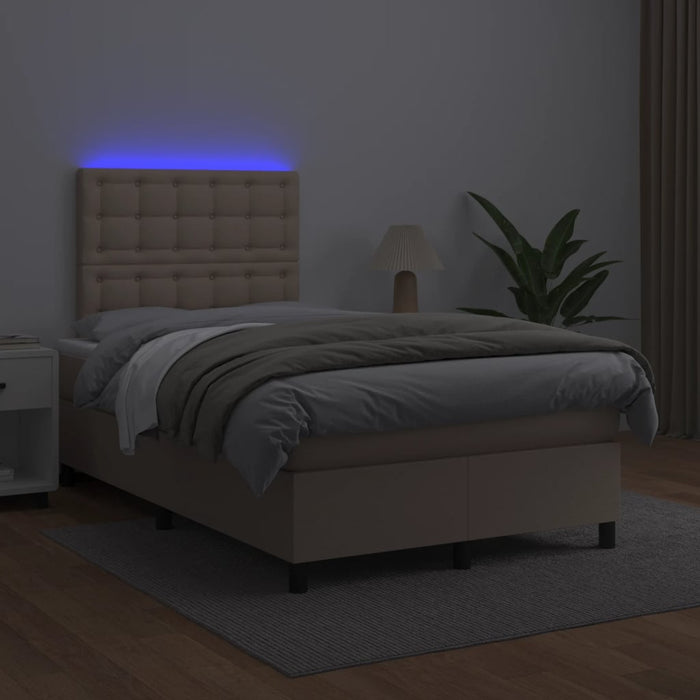 Pat cu arcuri, cu saltea și LED cappuccino 120x190 cm piele eco - WALTI WALTI