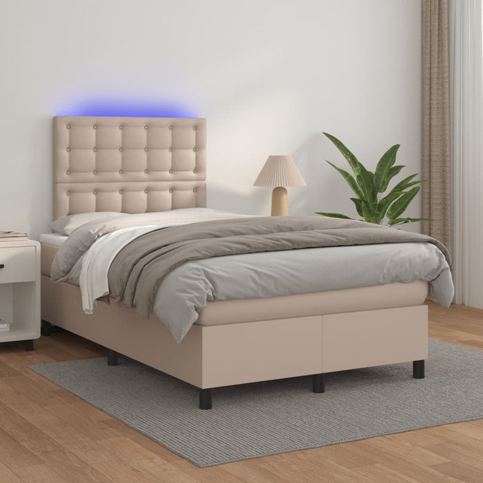 Pat cu arcuri, cu saltea și LED cappuccino 120x190 cm piele eco - WALTI WALTI