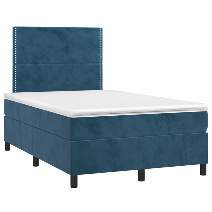 Pat box spring cu saltea/LED albastru închis 120x190cm catifea - WALTI WALTI