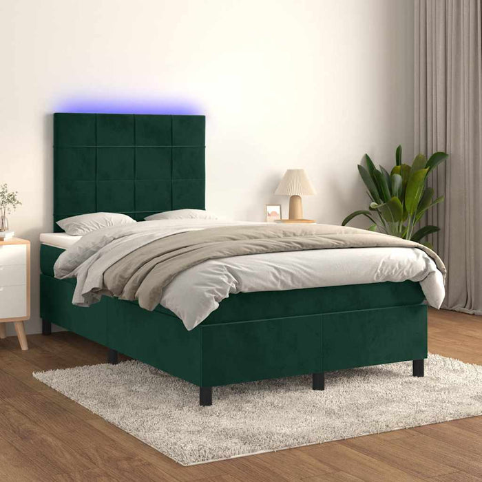 Pat cu arcuri, saltea și LED, verde închis, 120x190 cm, catifea - WALTI WALTI