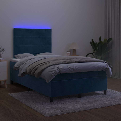 Pat box spring cu saltea/LED albastru închis 120x190cm catifea - WALTI WALTI