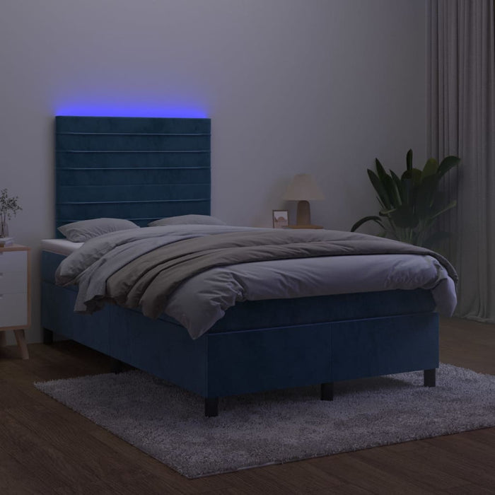 Pat box spring cu saltea/LED albastru închis 120x190cm catifea - WALTI WALTI