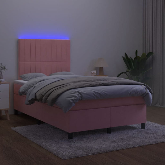 Pat cu arcuri, saltea și LED, roz, 120x190 cm, catifea - WALTI WALTI
