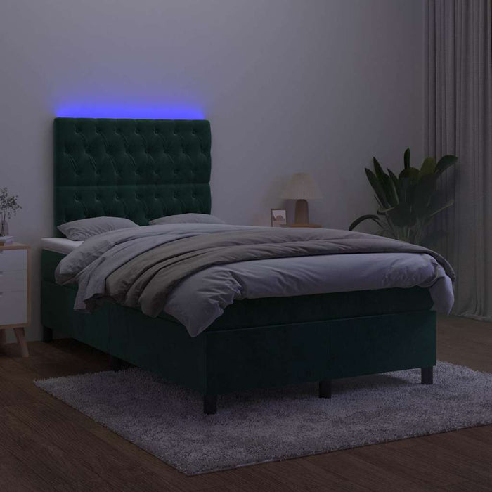 Pat cu arcuri, saltea și LED, verde închis, 120x190 cm, catifea - WALTI WALTI