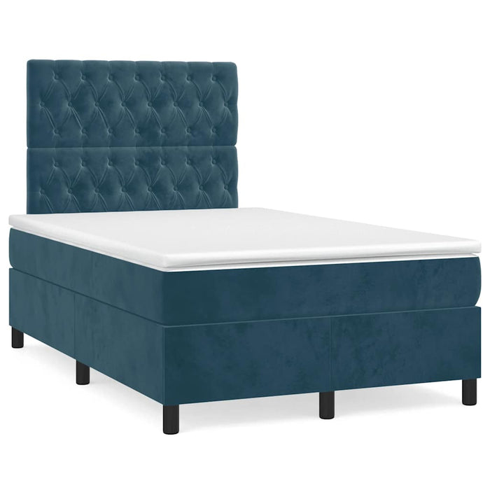 Pat box spring cu saltea/LED albastru închis 120x190cm catifea - WALTI WALTI