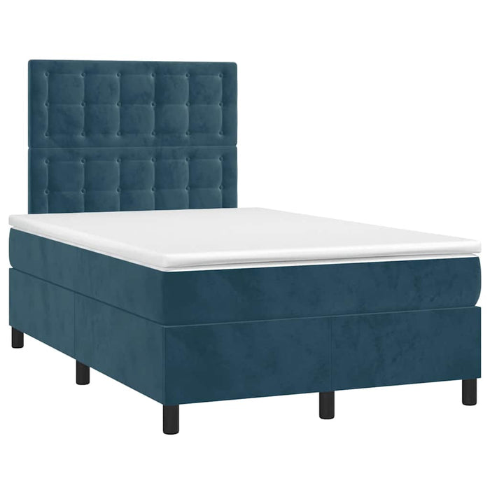 Pat box spring cu saltea/LED albastru închis 120x190cm catifea - WALTI WALTI