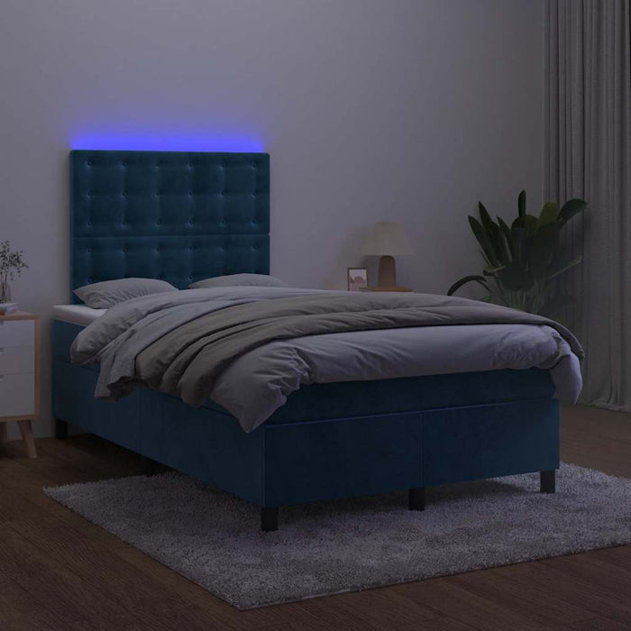 Pat box spring cu saltea/LED albastru închis 120x190cm catifea - WALTI WALTI