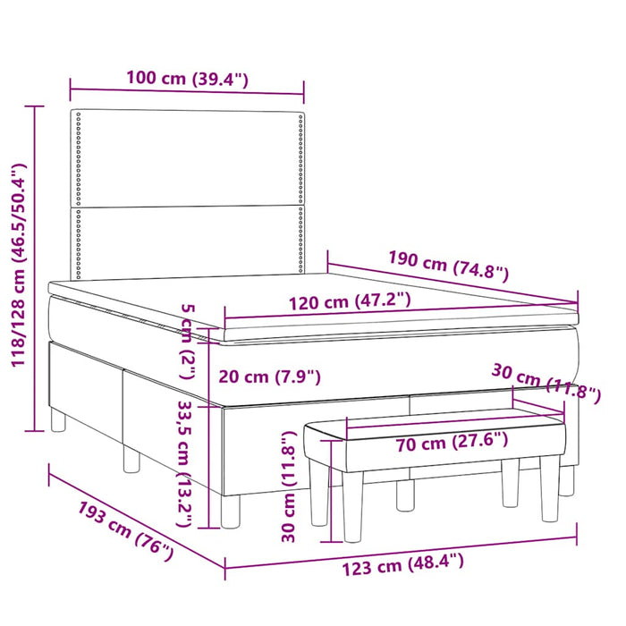 Pat box spring cu saltea, gri închis, 120x190 cm, textil WALTI