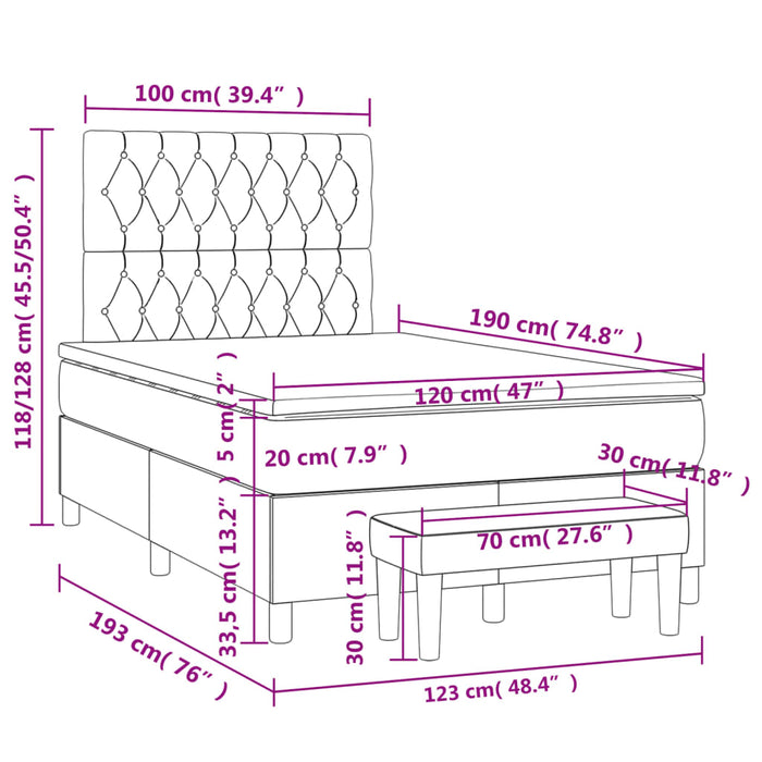 Pat box spring cu saltea, maro închis, 120x190 cm, textil WALTI