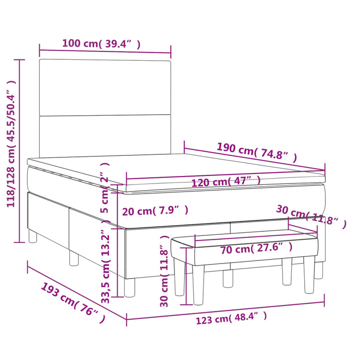 Pat box spring cu saltea, maro închis, 120x190 cm, textil WALTI