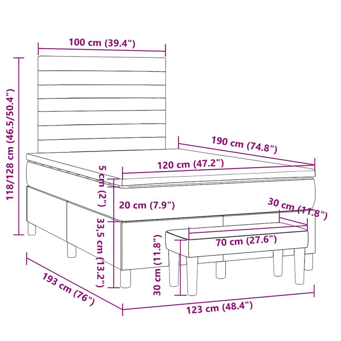 Pat box spring cu saltea, gri deschis, 120x190 cm, textil - WALTI WALTI