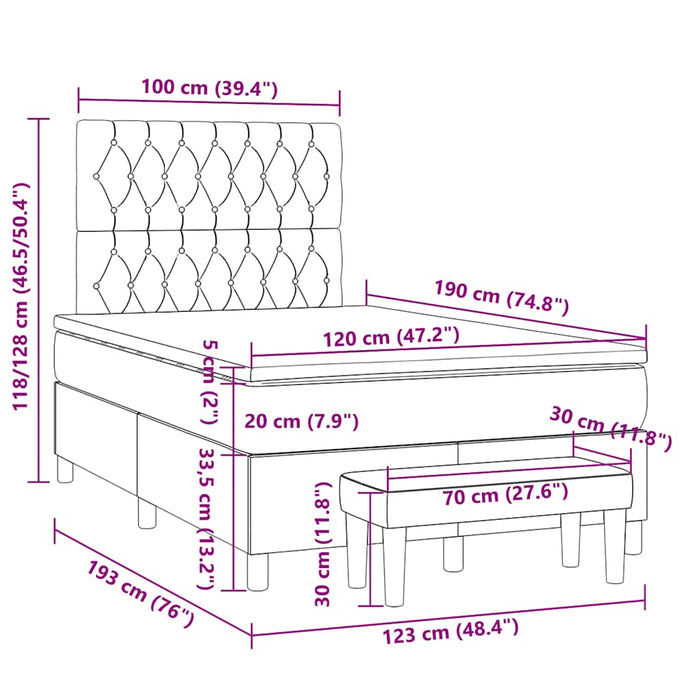 Pat box spring cu saltea, gri deschis, 120x190 cm, textil - WALTI WALTI