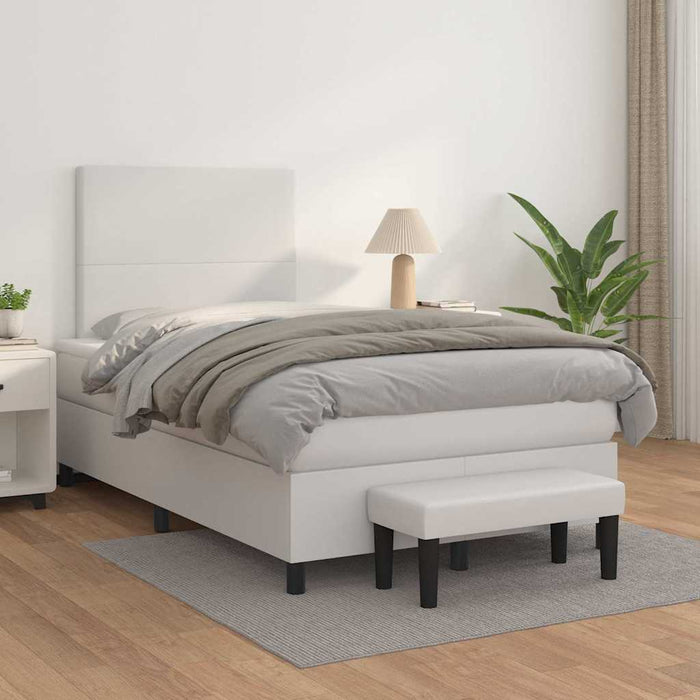 Pat box spring cu saltea, alb, 120x190 cm, piele ecologică - WALTI WALTI
