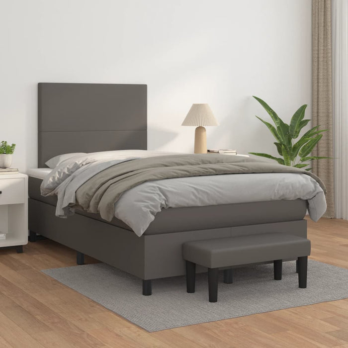 Pat box spring cu saltea, gri, 120x190 cm, piele ecologică - WALTI WALTI