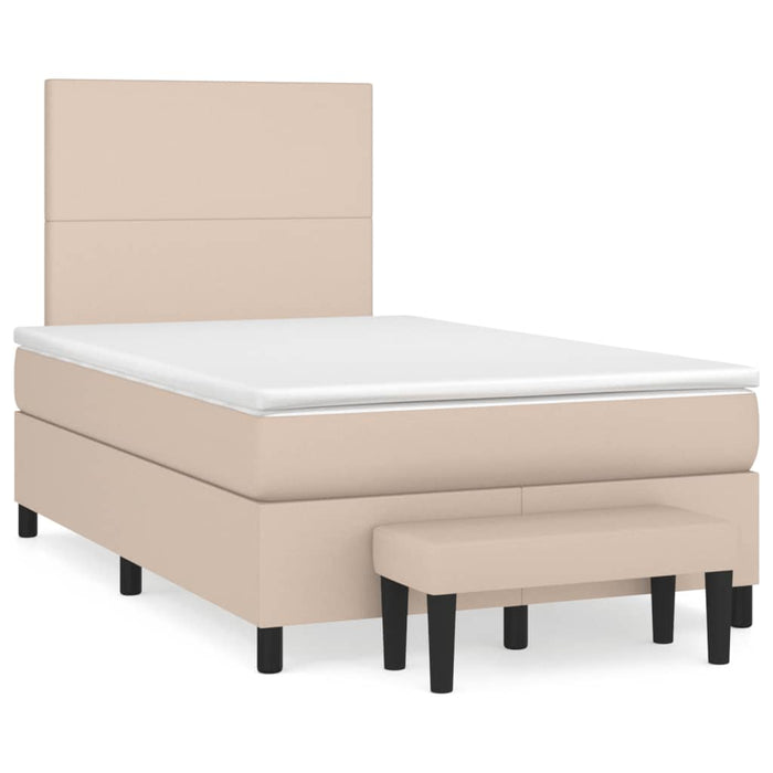 Pat box spring cu saltea, cappuccino, 120x190cm piele ecologică WALTI