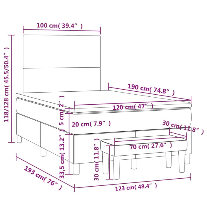 Pat box spring cu saltea, cappuccino, 120x190cm piele ecologică WALTI