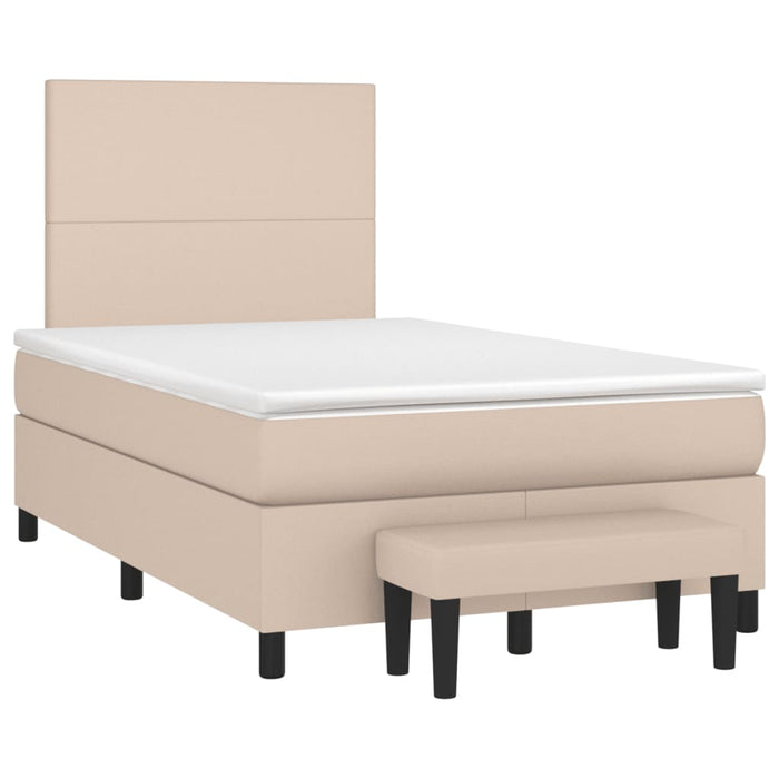 Pat box spring cu saltea, cappuccino, 120x190cm piele ecologică WALTI
